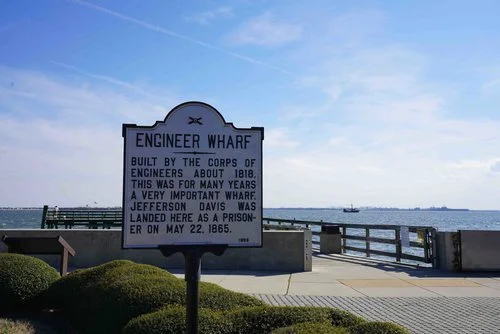 Engineer Wharf, where a detained Jefferson Davis disembarked from a Union vessel before being imprisoned at Fort Monroe.