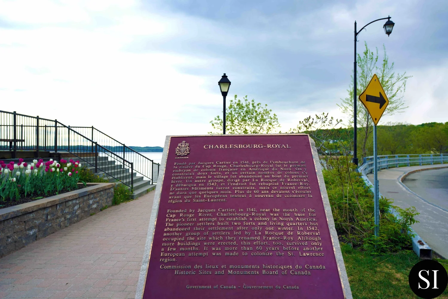 A plaque marking the location of Charlesbourg-Royal, the first French attempt to establish a colony on the St. Lawrence River.