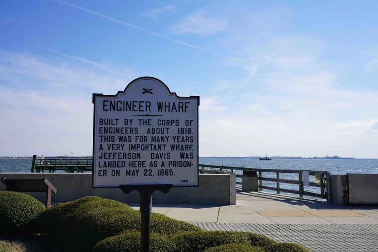 Engineer Wharf, where a detained Jefferson Davis disembarked from a Union vessel before being imprisoned at Fort Monroe.
